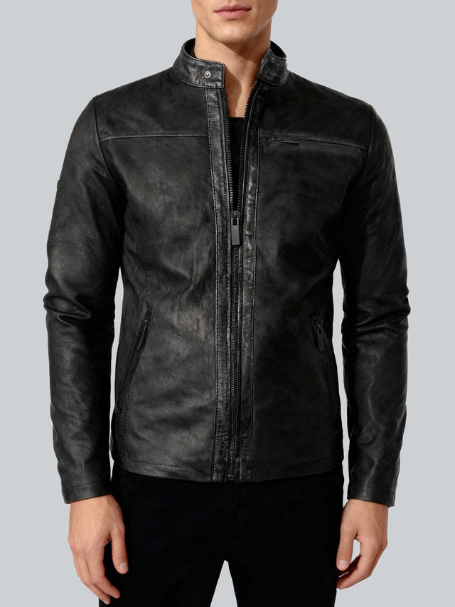 CRONE EPIC Lederjacke Herren in Buffed Black, Schafsleder