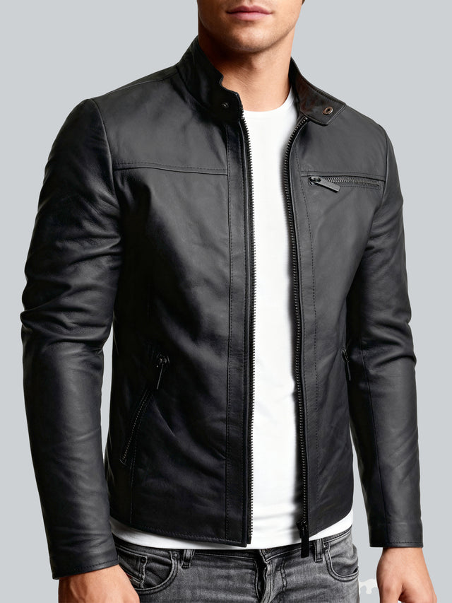 CRONE EPIC Lederjacke Herren in Matt Schwarz, Schafsleder