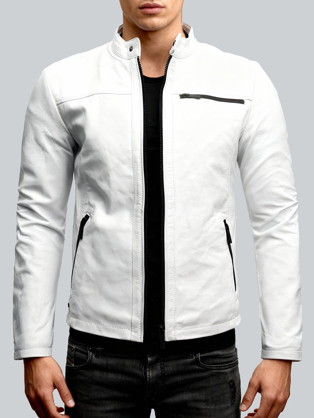 CRONE EPIC Lederjacke Herren in Matt Weiß, Rindsleder