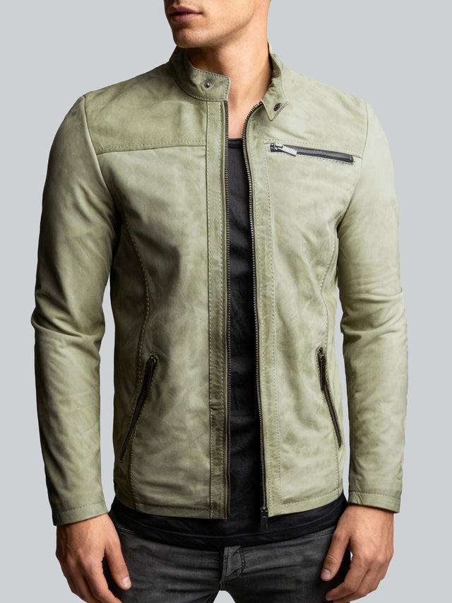 CRONE EPIC Lederjacke Herren in Light Military Green, Schafsleder