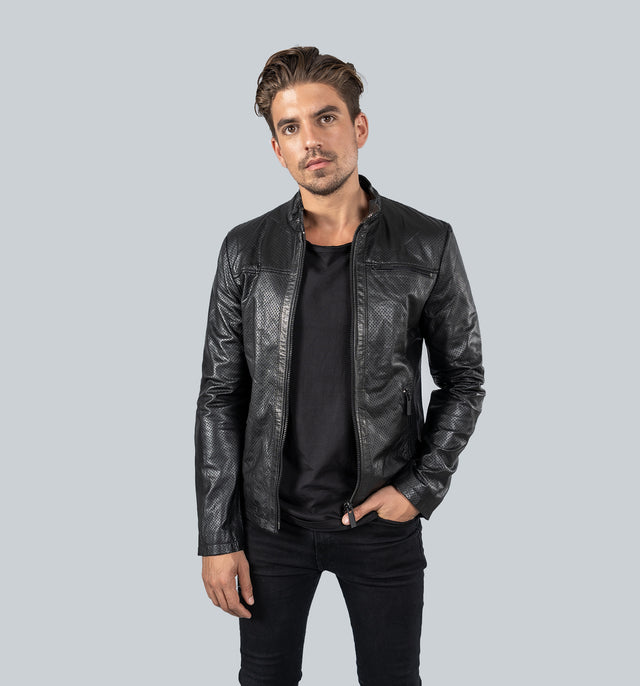CRONE EPIC Lederjacke Herren in Schwarz Perforiert, Schafsleder