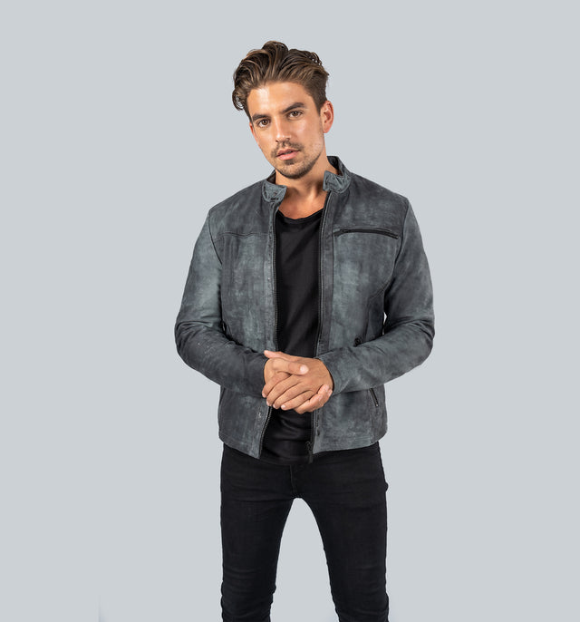 CRONE EPIC Lederjacke Herren in Vintage Elephant Grey, Nubukleder