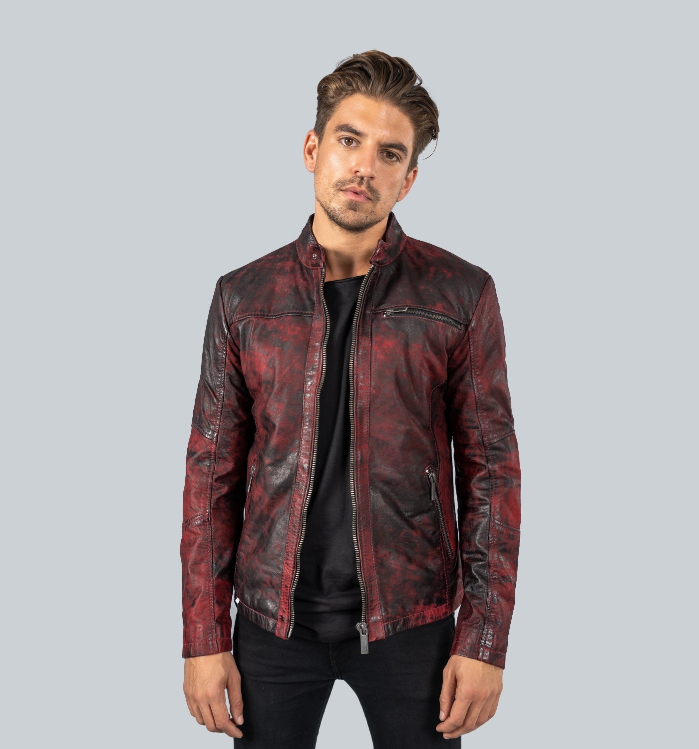 CRONE EPIC Lederjacke Herren in Vintage Red Black, Schafsleder – Rückansicht