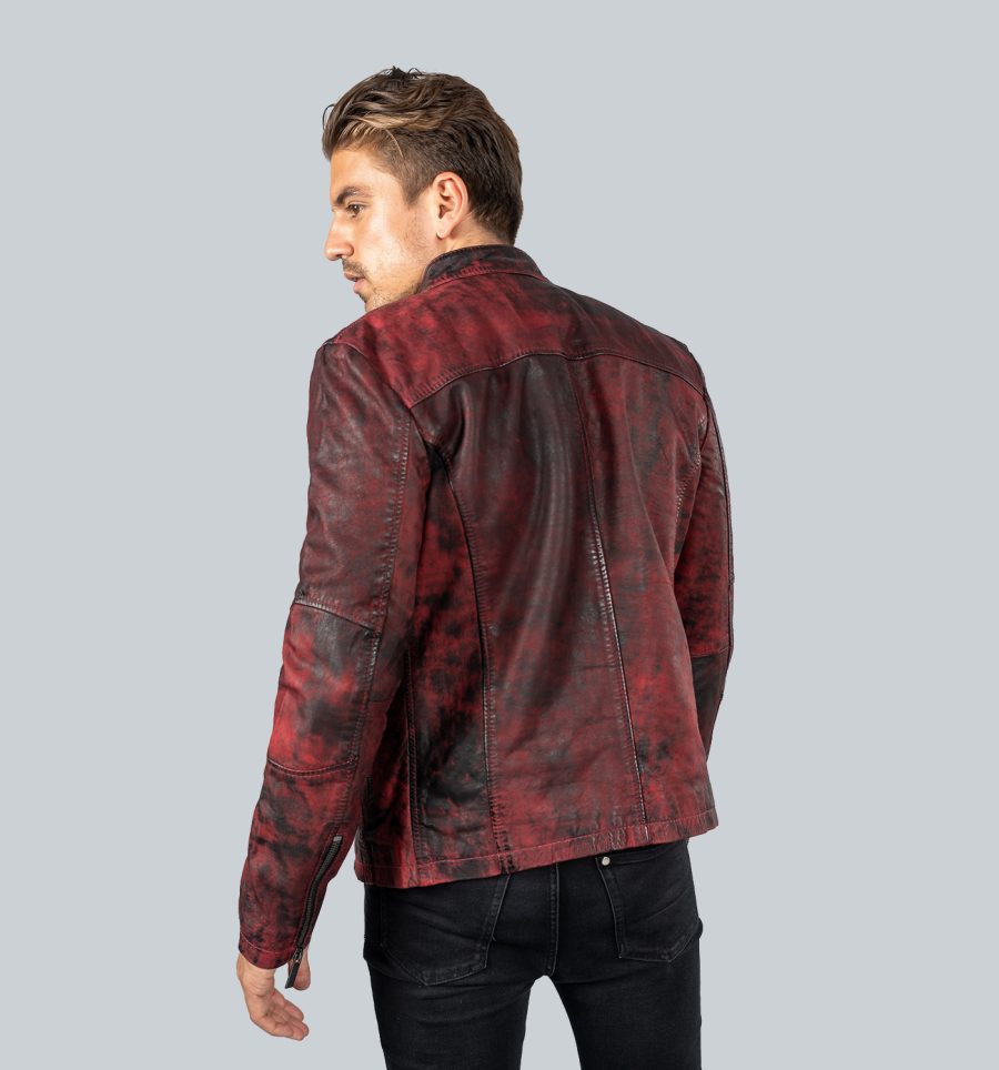 CRONE EPIC Lederjacke Herren in Vintage Red Black, Schafsleder – Detail Kragen