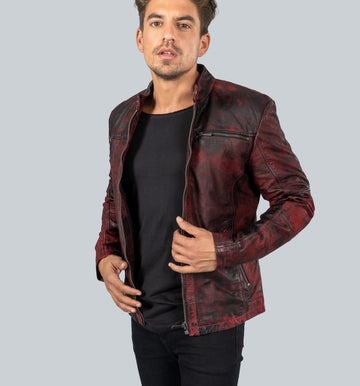 CRONE EPIC Lederjacke Herren in Vintage Red Black, Schafsleder – Vorderansicht