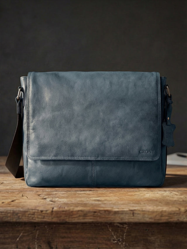 CRONE HAMBURG Umhängetasche aus Leder – Steel Blue, Detailansicht