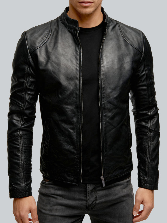 CRONE IVAR Lederjacke Herren – Heavy Washed Schwarz, Detail