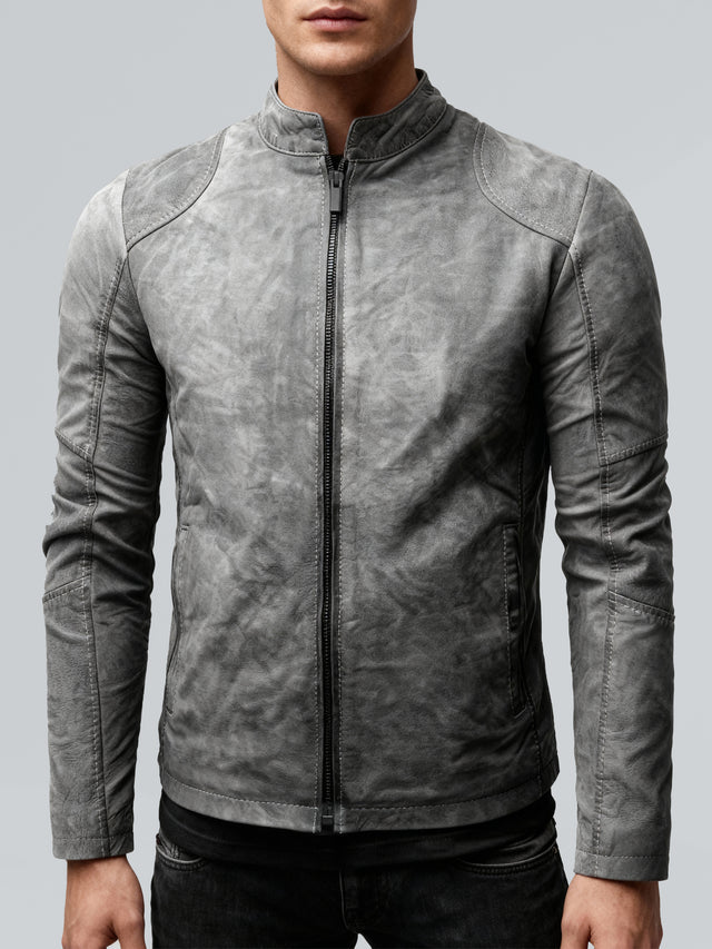 CRONE IVAR Lederjacke Herren – Vintage Elephant Grey, Rückansicht