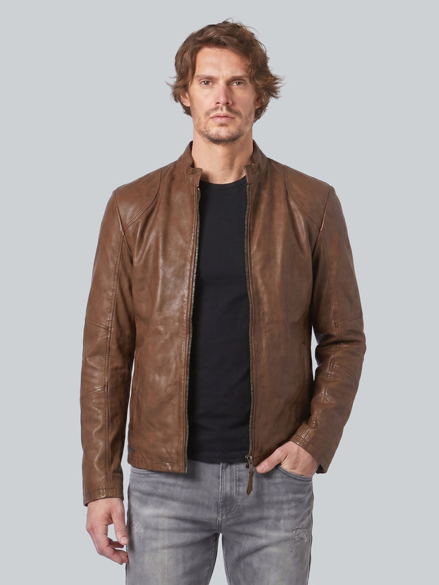 CRONE IVAR Lederjacke Herren – Cognac, Rückansicht