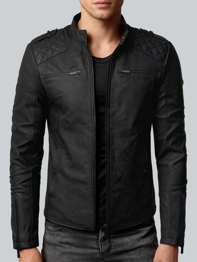 CRONE MEO Lederjacke Herren, wattiert, Vorderansicht