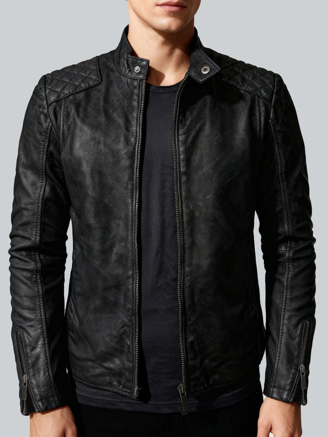CRONE NERO Lederjacke Herren – Buffed Black, Rückansicht