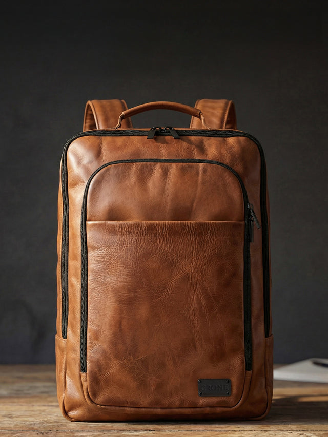 CRONE TOKYO Lederrucksack – Cognac, Detailansicht
