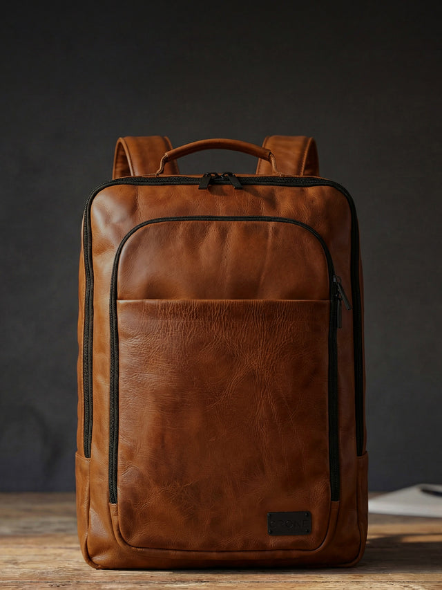 CRONE TOKYO Lederrucksack – Dark Cognac, Detailansicht