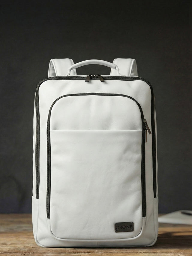 CRONE TOKYO Lederrucksack – Weiß, Detailansicht