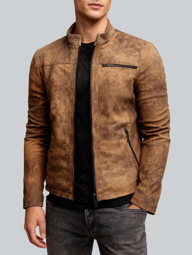 CRONE EPIC Lederjacke Herren in Vintage Braun, Wildleder